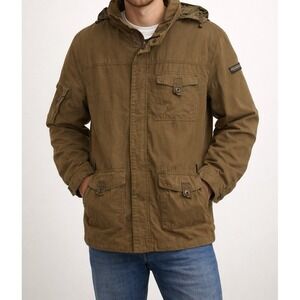 Adventureland Sportive Men Vintage Safari Utility Brown Jacket Hood XLarge